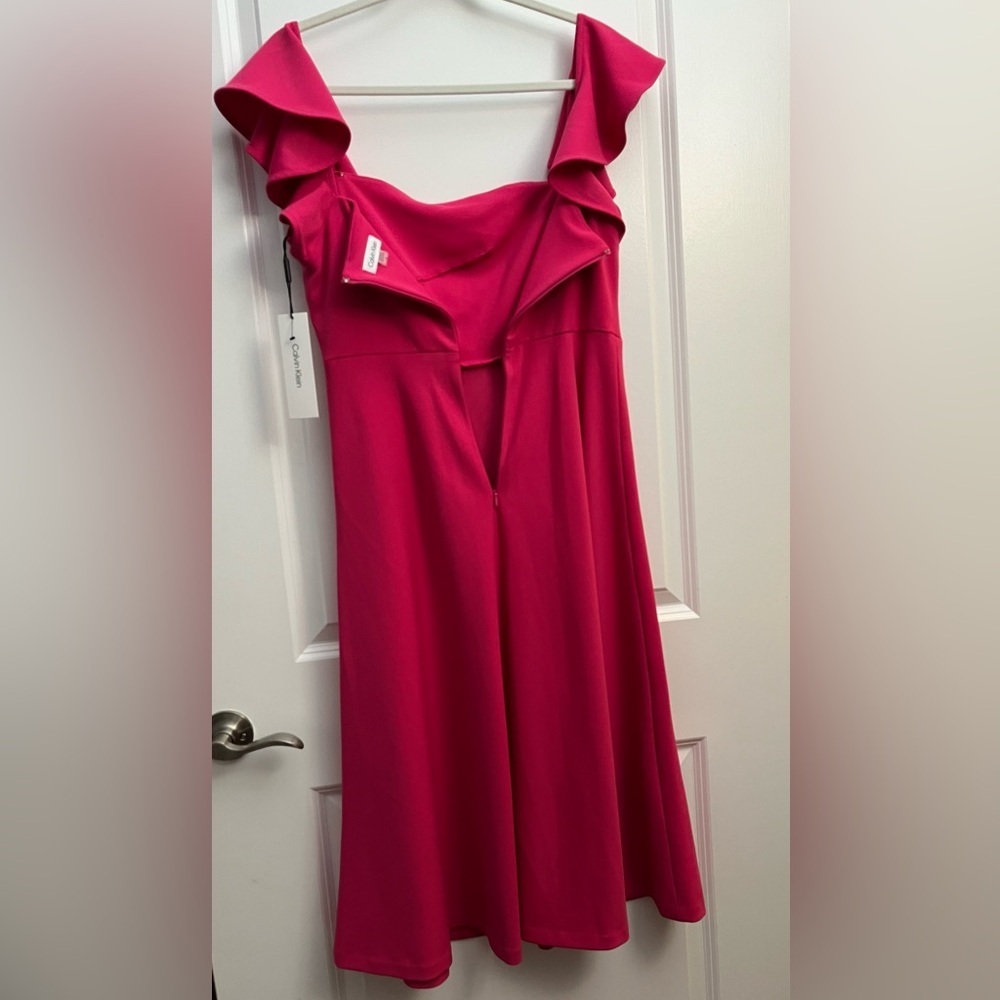 Calvin Klein Fuchsia Ruffle Sleeve Fit & Flare Dress – Size 8 (NWT) - Picture 5 of 8